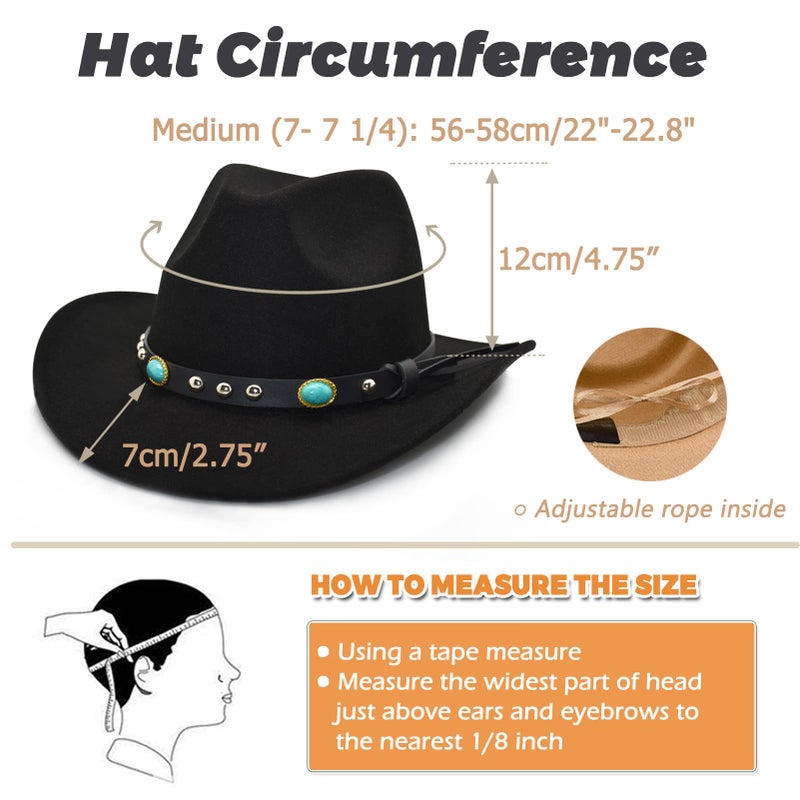 Lisianthus Felt Wide Brim Western Cowboy Hat for Men & Women Stone-Black - Image 2